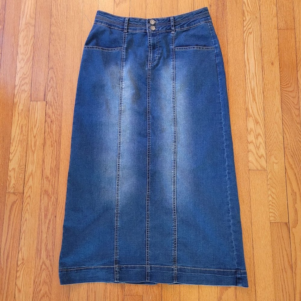 Est 1946 Denim 12 Long Maxi Jean Skirt Modest Church‎ Home School Back Slit